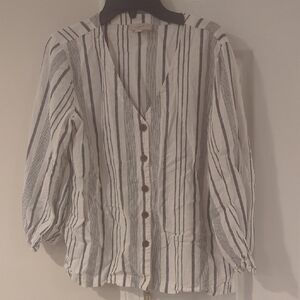 LOFT White Puff Sleeve Button Down Shirt